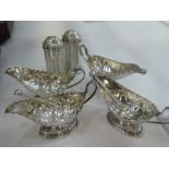 Silver lot comprising of four Victorian matching cruet set, hallmarked Sheffield, 1885 Charles Edwar