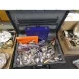 Box attaché case containing silver plated and other cutlery