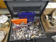 Box attaché case containing silver plated and other cutlery