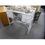 Grey painted shabby chic wicker dreeing table with glass top