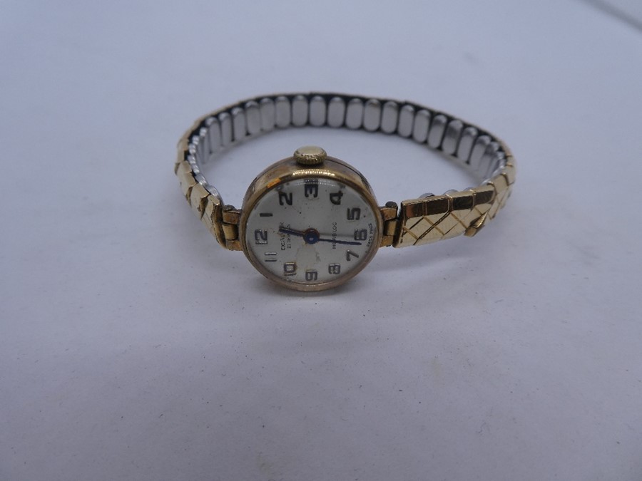 Vintage 9ct yellow gold  ladies 'Excalibur' 21 Jewel ladies wristwatch on rolled gold adjustable str - Image 3 of 7