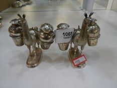 Pair of Peruvian silver salt and pepper shakers of a camel. interesting and unique design, mid/late