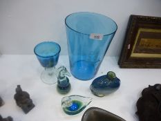 Selection of blue and art glass to include Mdina examples
