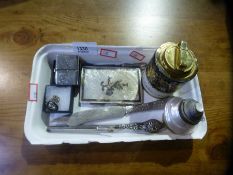 Small tray of mixed collectables incl. Tiffany knife, mother of pearl case etc