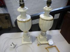 Pair of decretive white alabaster table lamps