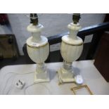 Pair of decretive white alabaster table lamps