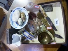 Tray of Oriental items to incl. Jade, blue and white fish bowls etc