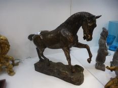 Contemporary sculpture of a stallion in bronze, signed B.Elton height 35cm