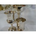 Silver trophy cup hallmarked Birmingham 1931 Alexanda Clark and Co, with 2 smaller cups hallmarked s