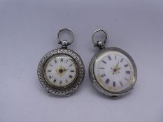 2 Ladies silver hallmarked pocket watches of decretive design, hand missing on one, gross weight 67g