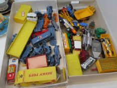 2 trays of vintage model vehicles incl. Dinky, Britains tractors, Matchbox etc