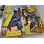 2 trays of vintage model vehicles incl. Dinky, Britains tractors, Matchbox etc