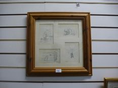 Pine framed and glazed picture depicting 4 Winnie The Pooh Sketches' - signed