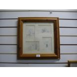 Pine framed and glazed picture depicting 4 Winnie The Pooh Sketches' - signed