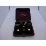 Leather cased gents gold plated cufflinks and dress studs, W. Rodwell, 84 High Street, Leicester