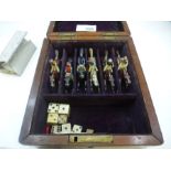 19th Century boxed set of horses for the game 'Steeple Chasers' with hand written instructions on ho