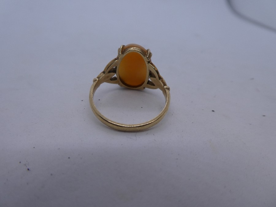 9ct yellow gold cameo dress ring size O, 2.8g, marked - Image 3 of 3