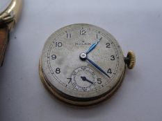 9ct yellow gold gents Rolex wrist watch dating from late 1930s on brown leather strap, worn througho