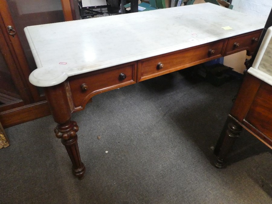 Victorian mahogany marble top side table with 3 drawers - Image 2 of 2