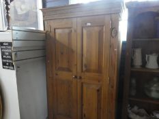 Waxed pine Victorian style 2 door wardrobe with base drawer