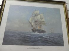 Framed and glazed limited edition print 'HMS Warrior' by Rex Phillip 1789/1850 pencil signed