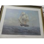 Framed and glazed limited edition print 'HMS Warrior' by Rex Phillip 1789/1850 pencil signed