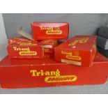 Triang boxed Mail Coach set and boxed loco, box of track and 4 boxes of rolling stock