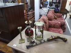 Turkish Shish pipe, sand timer, Islamic pistol, bell etc