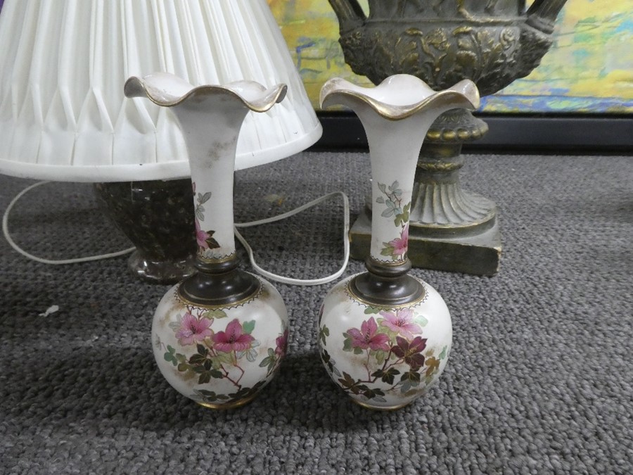 Modern Laura Ashley marble table lamp, pair of pretty Doulton Burslem floral decorated vases and a l - Image 2 of 4
