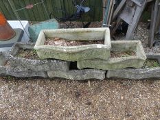 Set of 6 reconstituted stone ornate design weathered garden troughs