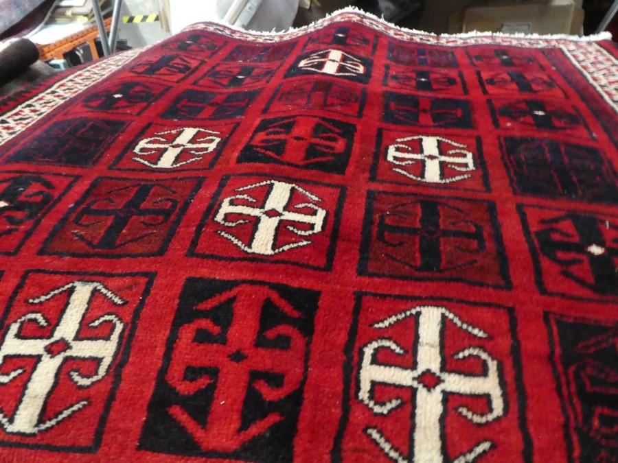 A modern Afghan rug decorated geometric squares, 251cm x 168cm - Image 5 of 5