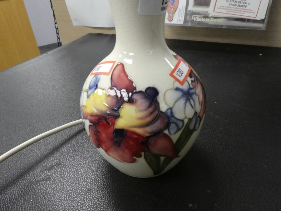 Moorcroft; a Moorcroft gourd shaped table lamp decorated with flowers on a cream ground, approx. 9.5 - Image 5 of 5