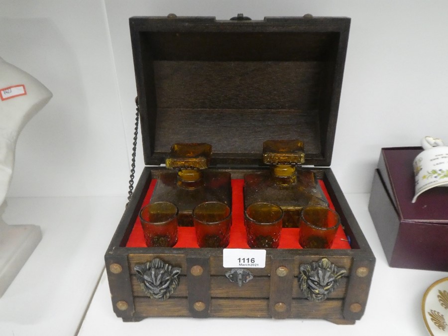 1970s Oak cased decanter set