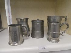 5 Nautical themed pewter tankards including Ralph Herring Trophy Race 1967