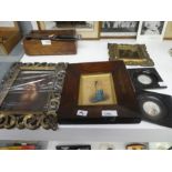 Selection of paintings including miniatures, pencil and coloured of a lady in original rosewood fram