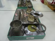 A mixed lot of mainly silver plate and white metal item with a silver dressing table brush hallmarke