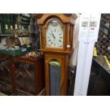 Cherry wood longcase clock with German rocking ship movement