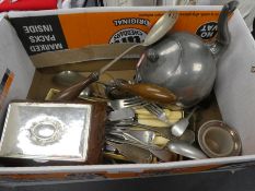 Hallmarked silver lidded cigarette box and a quantity of silver plated items