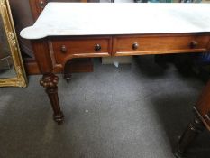 Victorian mahogany marble top side table with 3 drawers