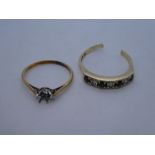 9ct yellow gold sapphire band ring marked 375, AF, together with 2.2g and 18ct broken ring, 1.2g