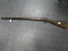 Antique muzzle loaded musket, walnut chequered stock
