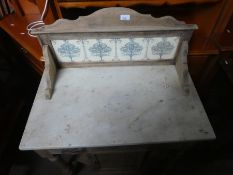 Victorian white marble top pine tile back washstand