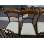 7 Victorian mahogany bar back dining chairs with green upholstered seats
