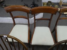 7 Victorian mahogany bar back dining chairs with green upholstered seats