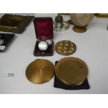 2 silver ladies pocket watches and 3 compacts