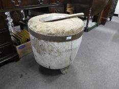 Antique circular butchers block with meat cleaver