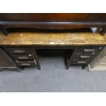 Vintage oak kneehole desk with 6 drawers