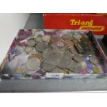 Tray mixed UK and world coinage