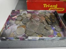 Tray mixed UK and world coinage