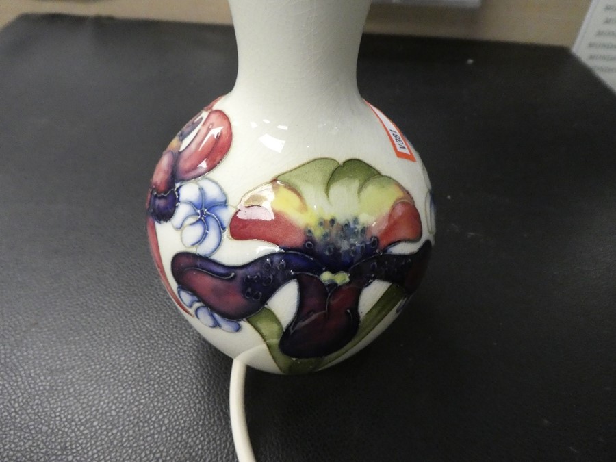 Moorcroft; a Moorcroft gourd shaped table lamp decorated with flowers on a cream ground, approx. 9.5 - Image 2 of 5